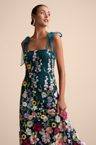 Thriving Poise Green 3D Floral Embroidered Tie-Strap Maxi Dress 1