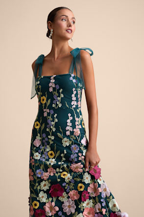 thriving poise black 3d floral embroidered tie strap maxi dress Lulus | Teal Tie-Strap | Womens | XX-Small (Available in XS, S, M, L) Size:CUSTOM-MADE long prom dress cowl neck ruched backless Hand Wash Cold