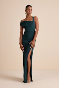 Josie Emerald Green Jersey Knit Ruched Maxi Dress 1