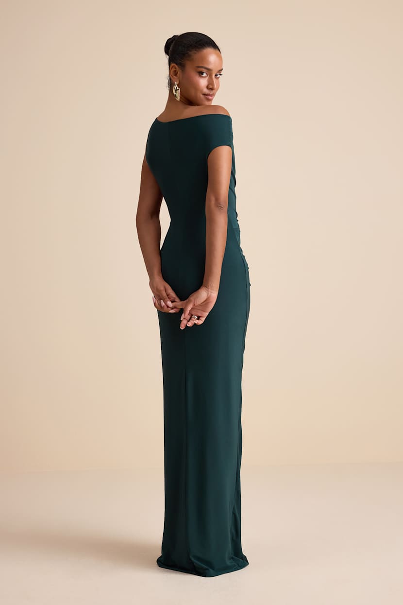 Josie Emerald Green Jersey Knit Ruched Maxi Dress