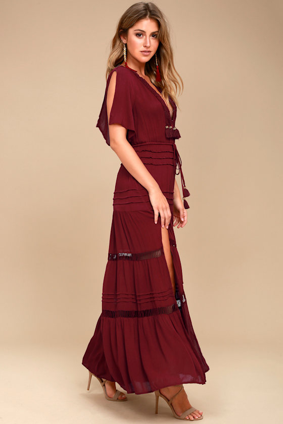 Santa Fe Sway Burgundy Crochet Maxi Dress 2