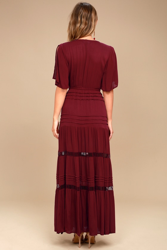 burgundy crochet dress