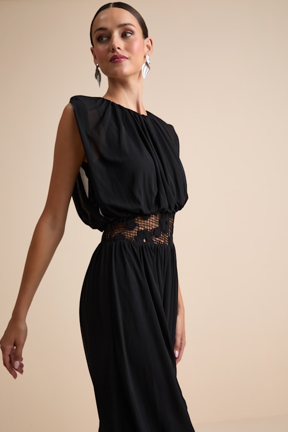 Mykie Black Gathered Sleeveless Wide-Leg Jumpsuit 2