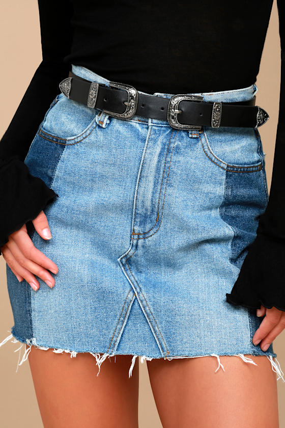 Sweet Melody Black and Silver Double Buckle Belt 1