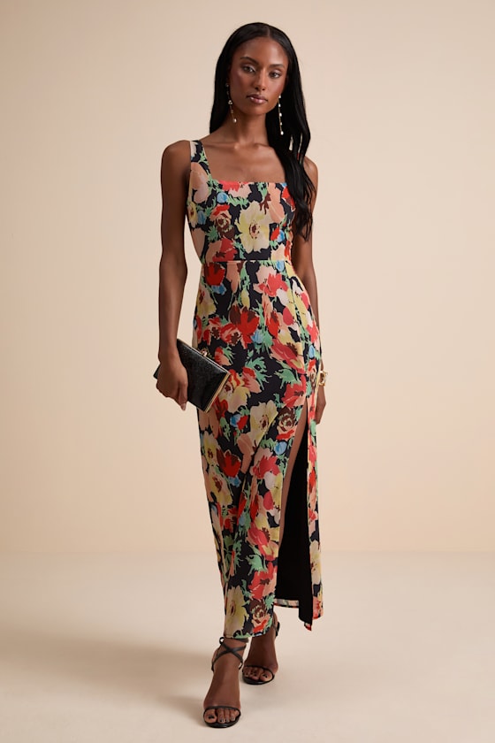 Miya Black Multi Floral Sleeveless Maxi Dress 1