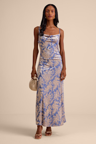 Jessica Periwinkle Velvet Jacquard Cowl Neck Maxi Dress 1