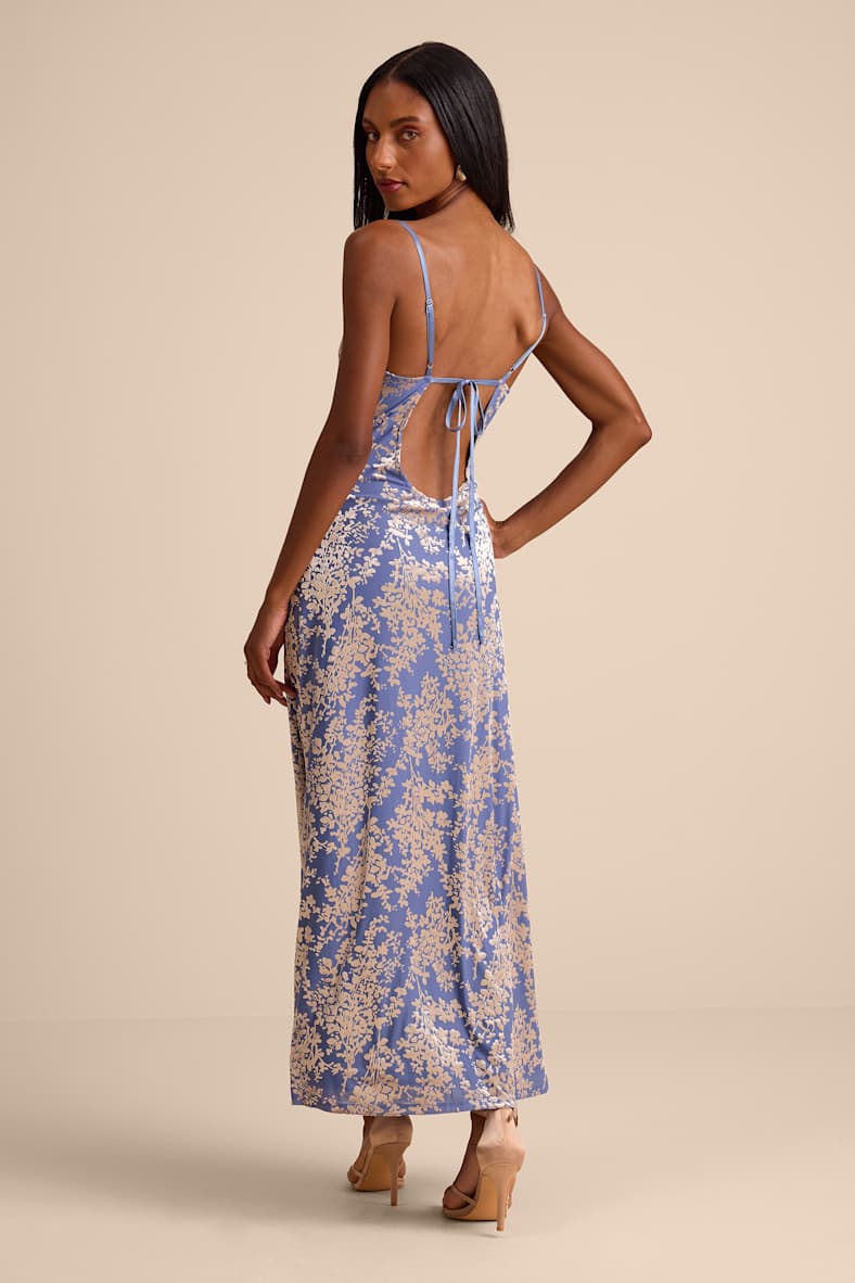 Jessica Periwinkle Velvet Jacquard Cowl Neck Maxi Dress
