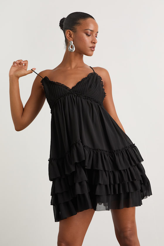 Asuka Black Ruffled Tiered Mini Dress 1