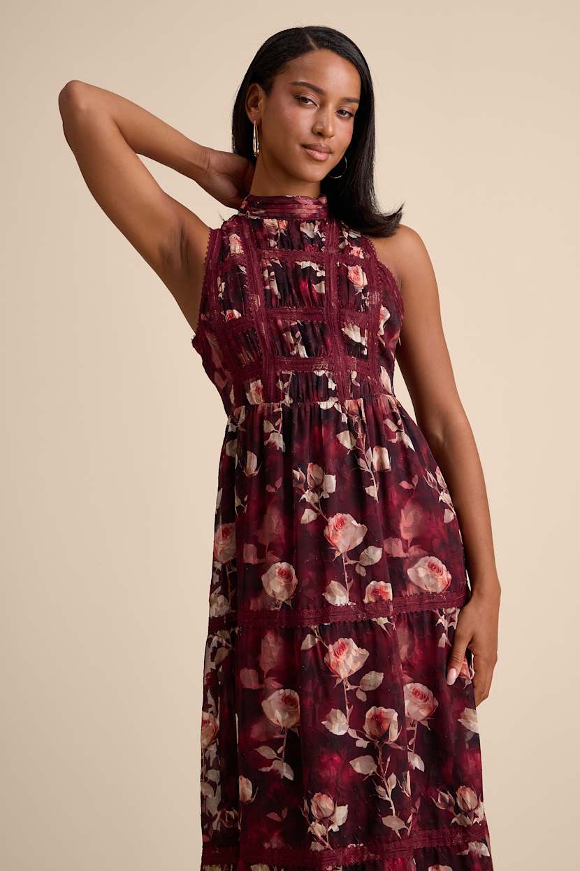 lulus burgundy floral dress Wrinkle Free Cotton Stretch Burgundy Dress Shirt (Item cc71)