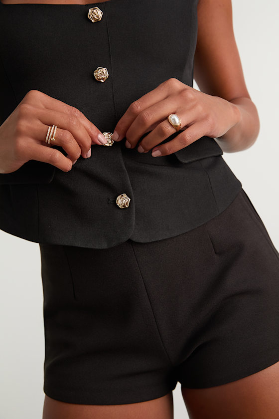 Azora Black Button-Front Cap Sleeve Top 2