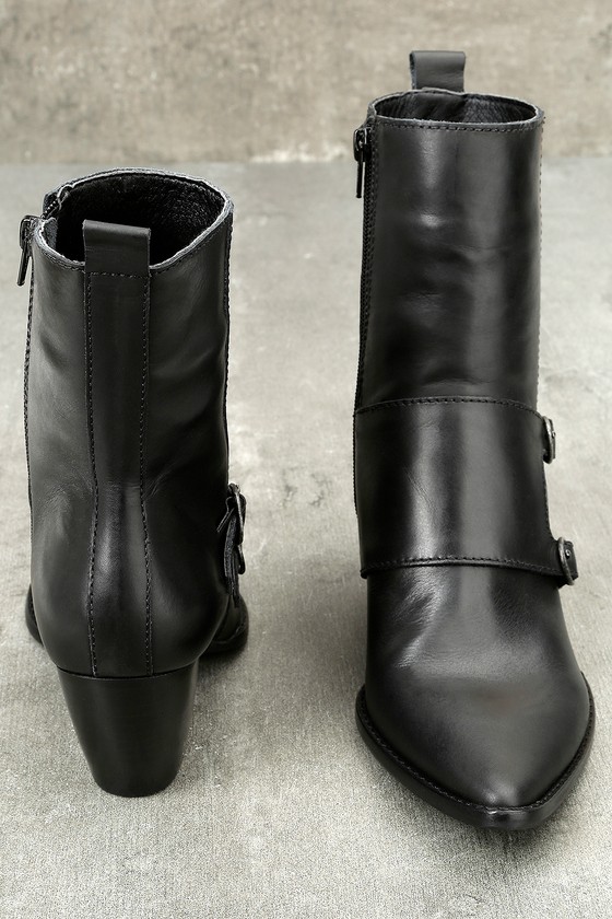 Matisse Flipside Black Leather Pointed Toe Mid-Calf Boots
