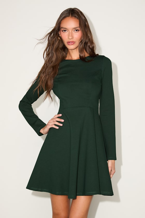 Forever Chic Dark Green Long Sleeve Dress 2