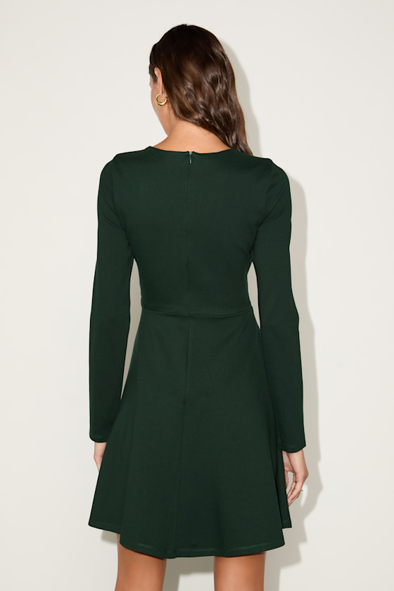 Forever Chic Dark Green Long Sleeve Dress - thumbnail 3