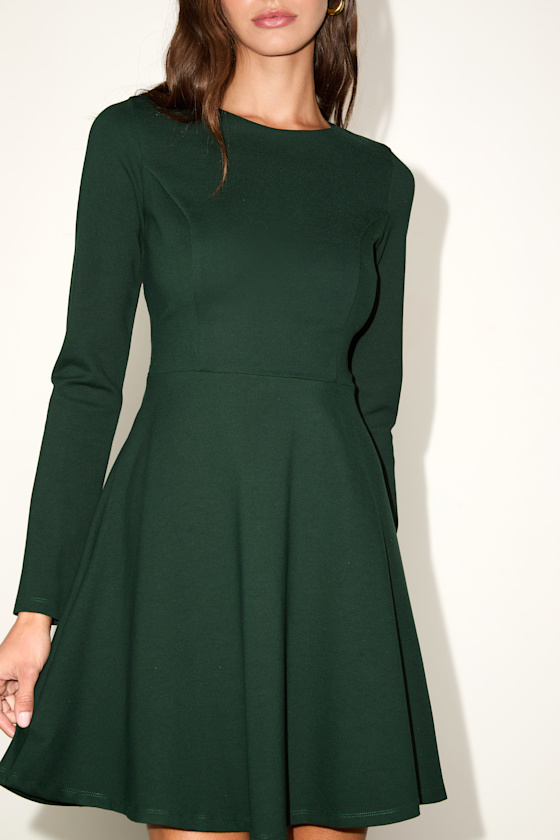 Forever Chic Dark Green Long Sleeve Dress - thumbnail 5