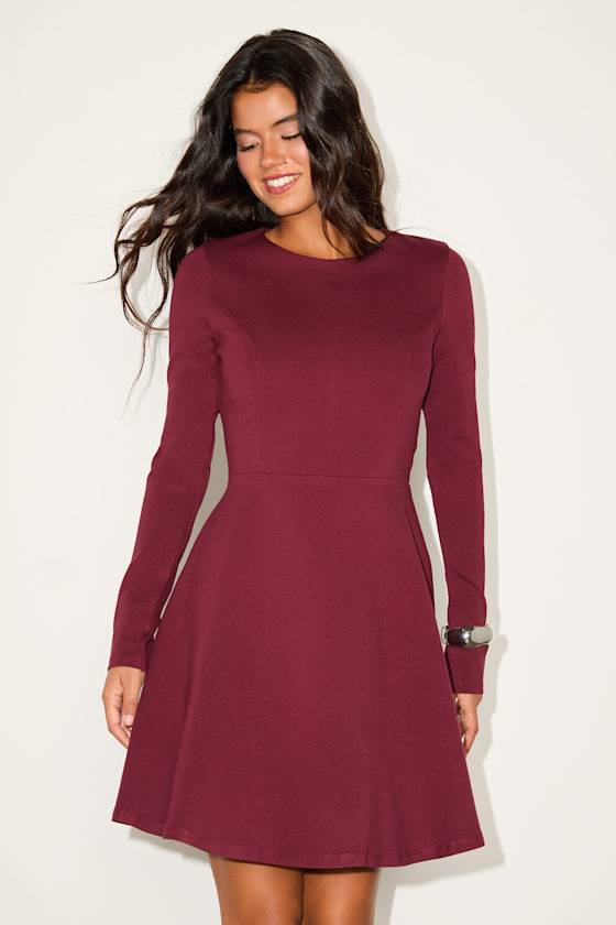 Forever Chic Burgundy Long Sleeve Dress 2