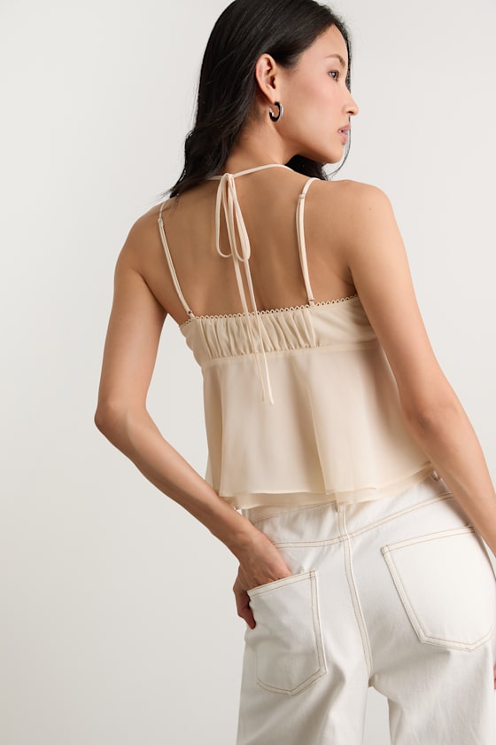 Lulus Yasha Cream Tie-front Babydoll Cami Top In White