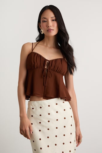 Yasha Brown Tie-Front Babydoll Cami Top 1