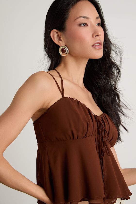 Yasha Brown Tie-Front Babydoll Cami Top 2