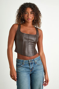 Alikah Dark Brown Vegan Leather Bustier Tank Top 1