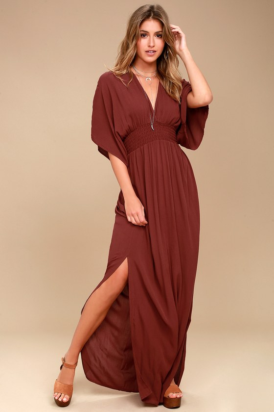 Cute Rust Red Dress - Maxi Dress - Kimono Sleeve Dress - Lulus