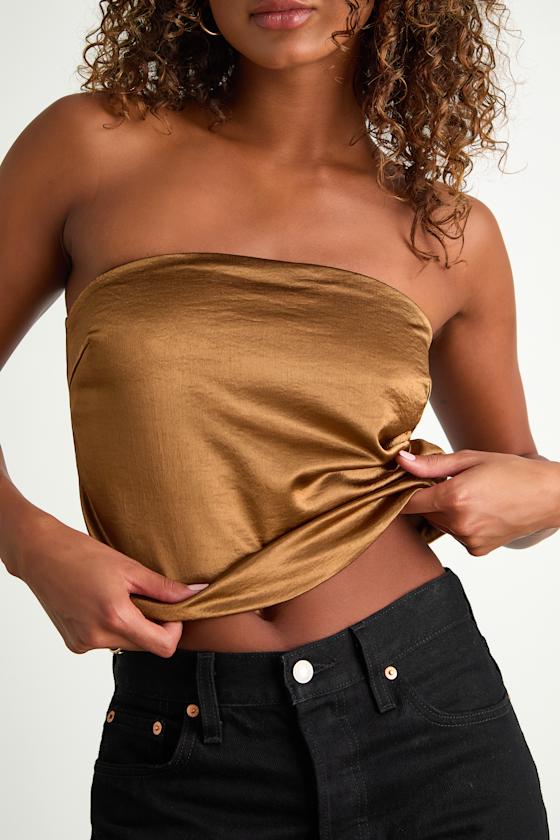 Devine Bronze Satin Strapless Crop Top 2