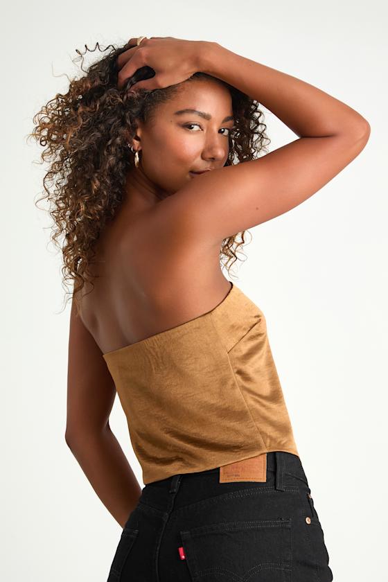 Bronze Satin Top - Strapless Crop Top - Sexy Satin Top - Top - Lulus