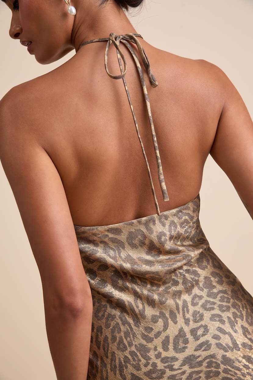 Gold Leopard Print Dress - Satin Cutout Dress - Halter Maxi Dress - Lulus Gold Leopard Print Dress - Satin Cutout Dress - Halter Maxi Dress - Lulus