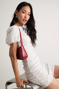 Claritza White Polka Dot Ruched Puff Sleeve Mini Dress 1