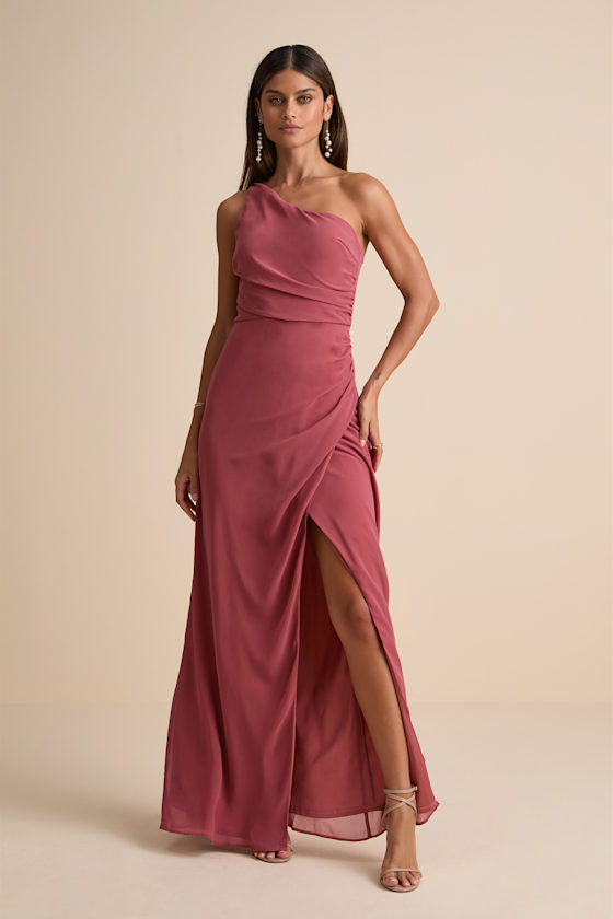 Adeline Rusty Rose One-Shoulder Scarf Maxi Dress Adeline Rusty Rose One-Shoulder Scarf Maxi Dress