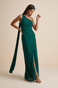 Adeline Emerald One-Shoulder Scarf Maxi Dress 1
