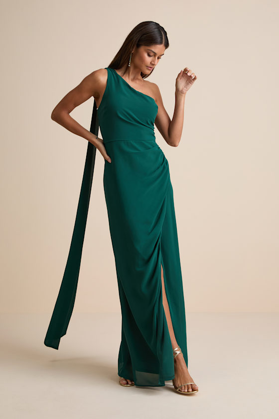 Adeline Emerald One-Shoulder Scarf Maxi Dress 1