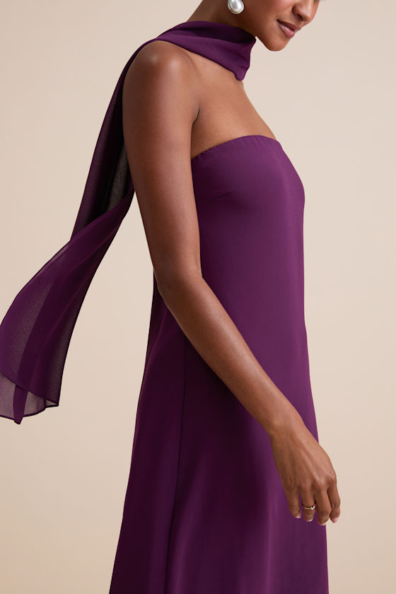 Rawya Plum Purple Strapless Maxi Dress and Scarf Set - thumbnail 4