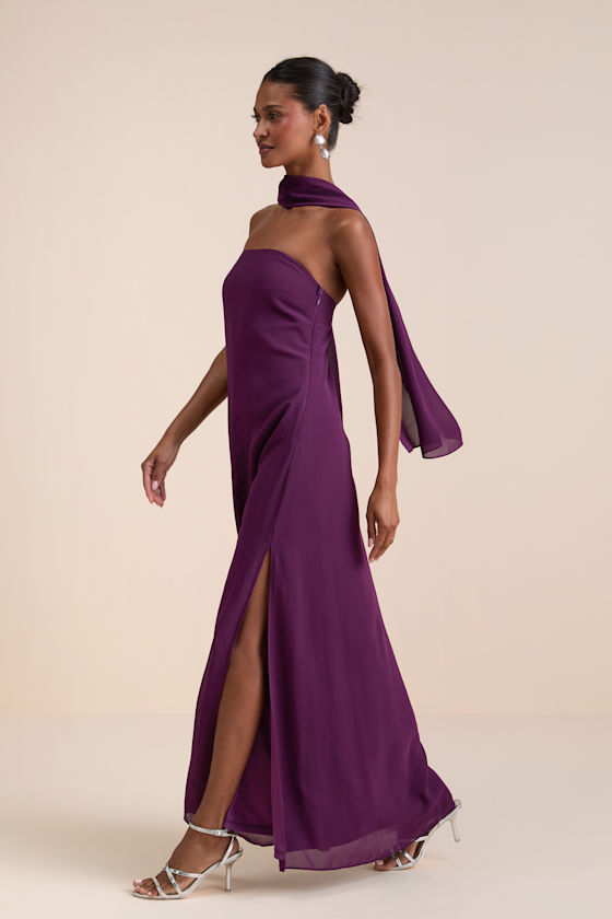 Rawya Plum Purple Strapless Maxi Dress and Scarf Set - thumbnail 5