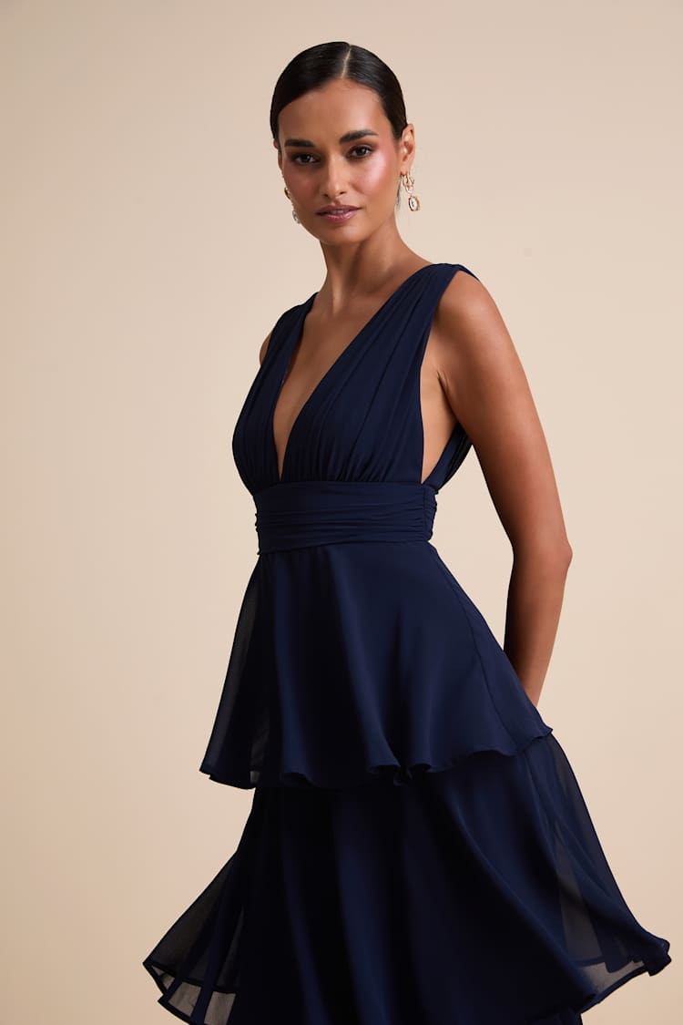 Amazing Evening Navy Blue Tiered Maxi Dress
