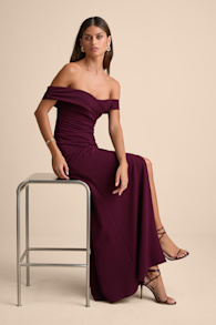 High-Class Presence Plum Off-the-Shoulder Maxi Dress 1