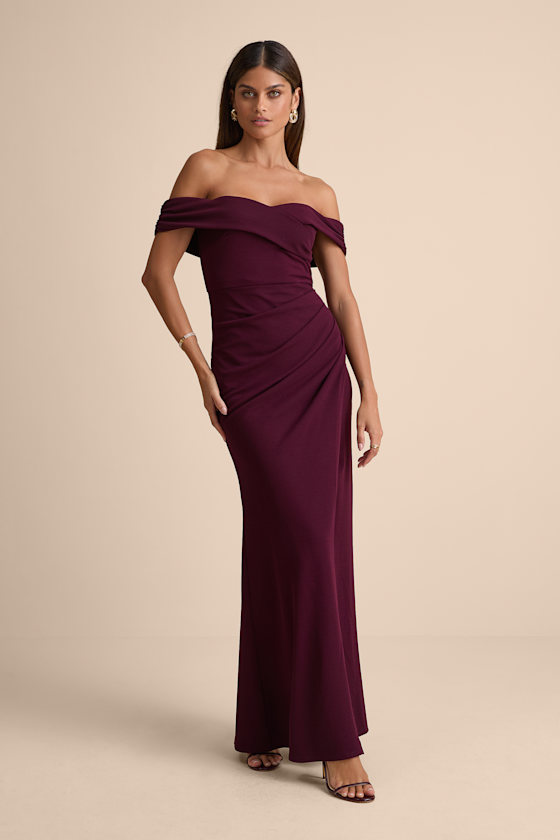 High-Class Presence Plum Off-the-Shoulder Maxi Dress 2