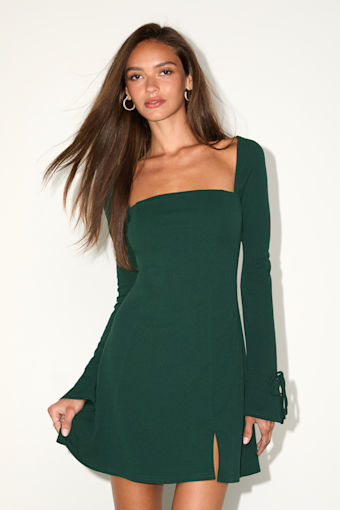 Adored Treatment Emerald Long Sleeve Tie Cuff Mini Dress 1