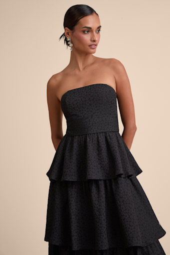 Truly Marvelous Black Jacquard Strapless Tiered Midi Dress 1