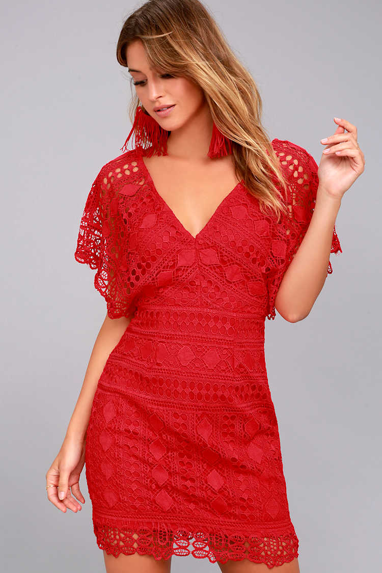 fitted lace wedding dress Jluxlabel | Red Fairytale Ending Lace Maxi Dress | Size Xs main image 1