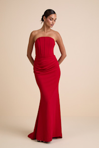 Laney Red Strapless Corset Maxi Dress 1