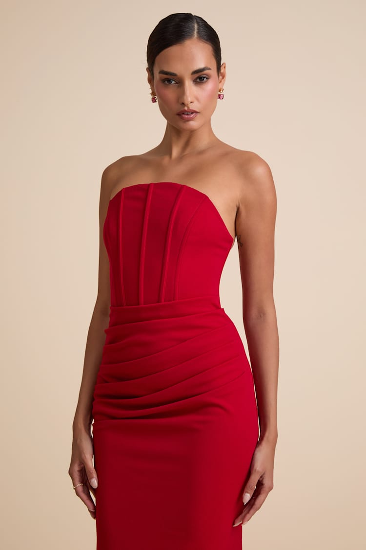 Laney Red Strapless Corset Maxi Dress