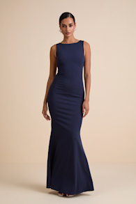 Love In Your Eyes Navy Knotted Mermaid Maxi Dress 1