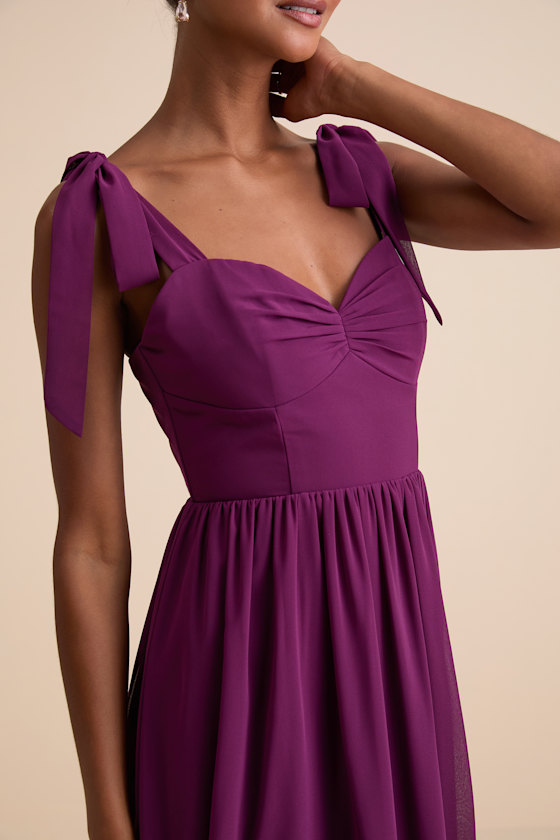 Chiffon with Appliqued Long Dresses Plum
