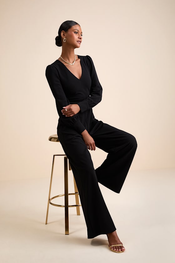 Celebrating Romance Black Long Sleeve Wide-Leg Jumpsuit 6