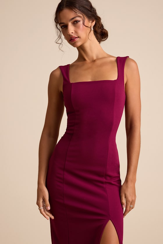 Inspiring Allure Burgundy Square Neck Column Maxi Dress 2
