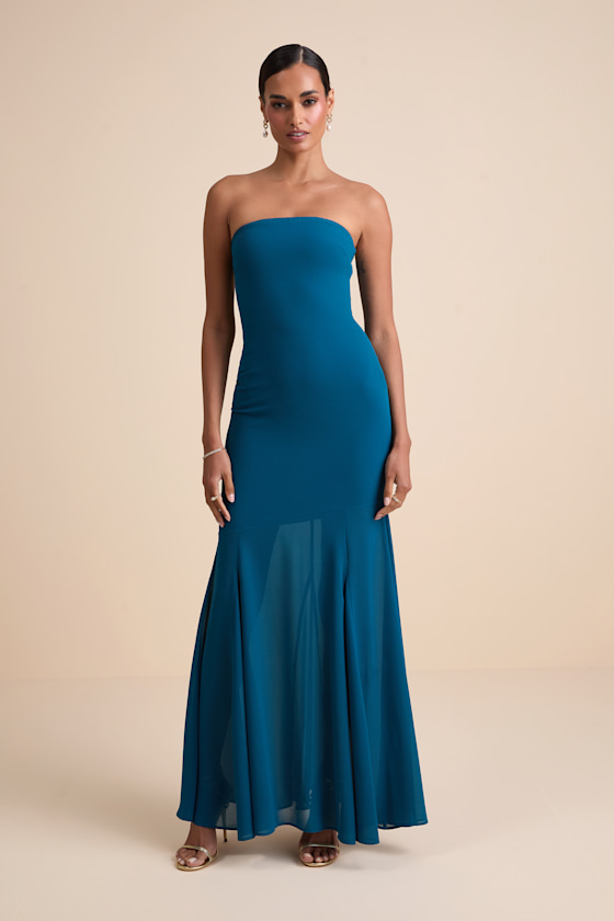 Cherette Dark Teal Strapless Maxi Dress 1