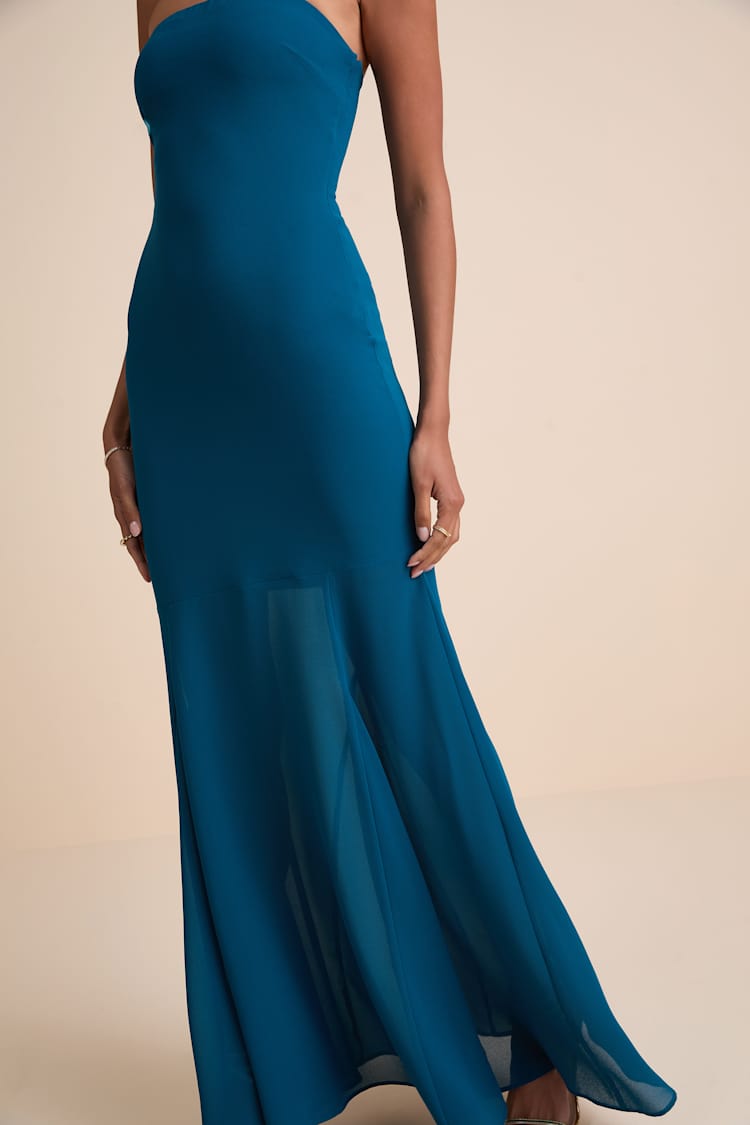 Dark Teal Dress - Sheer Hem Maxi Dress - Strapless Maxi Dress - Lulus Dark Teal Dress - Sheer Hem Maxi Dress - Strapless Maxi Dress - Lulus