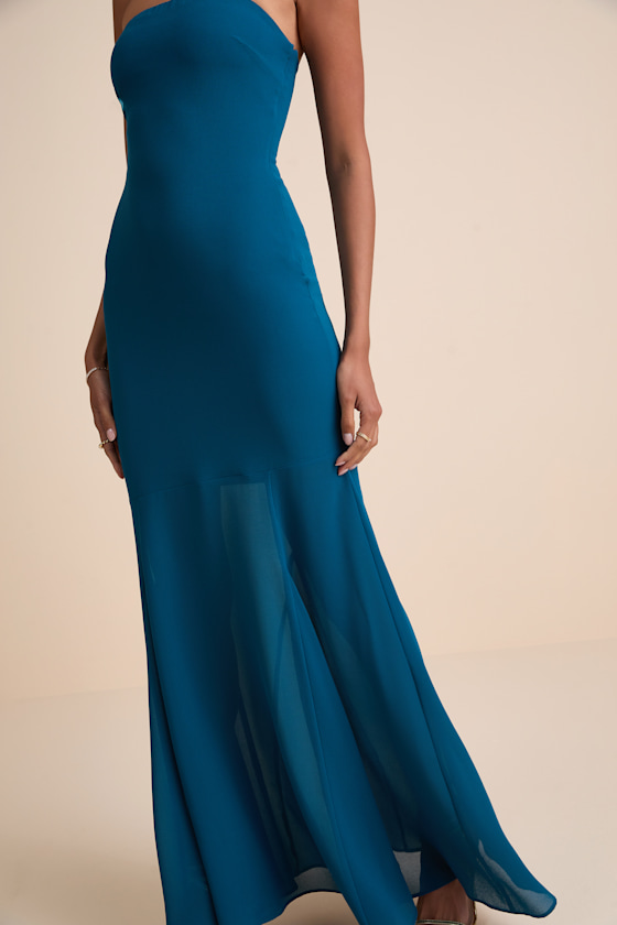 Cherette Dark Teal Strapless Maxi Dress 2