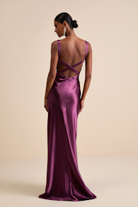 Perfectly Classy Plum Purple Satin Strappy Maxi Dress 1