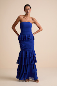 Loni Blue Strapless Ruffled Maxi Dress 1